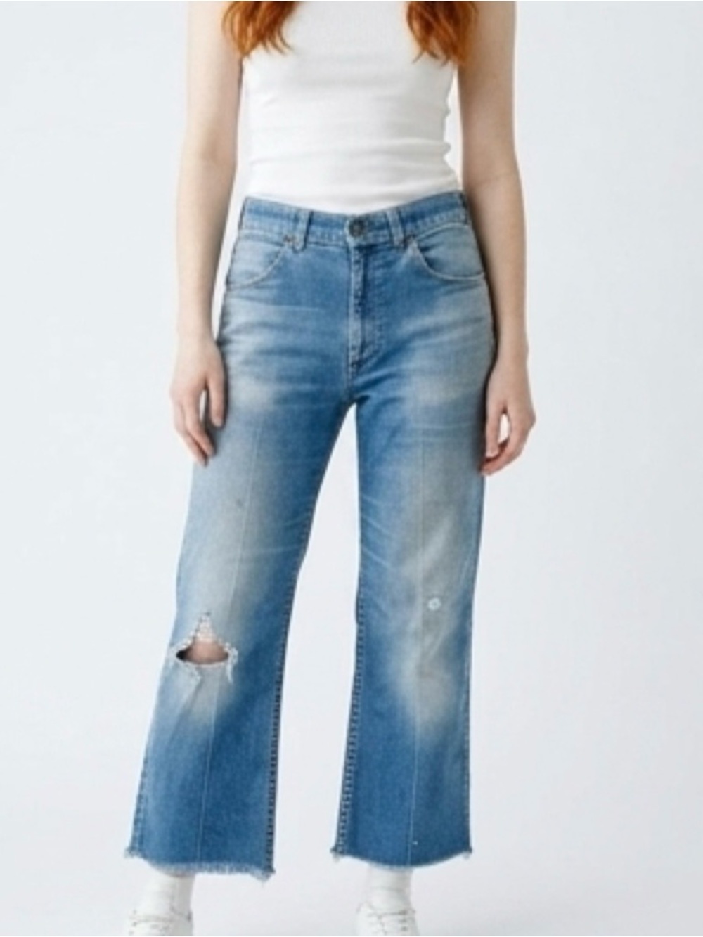 Rare Vintage Unisex High Waist 1970’s Distressed Cropped Levi’s